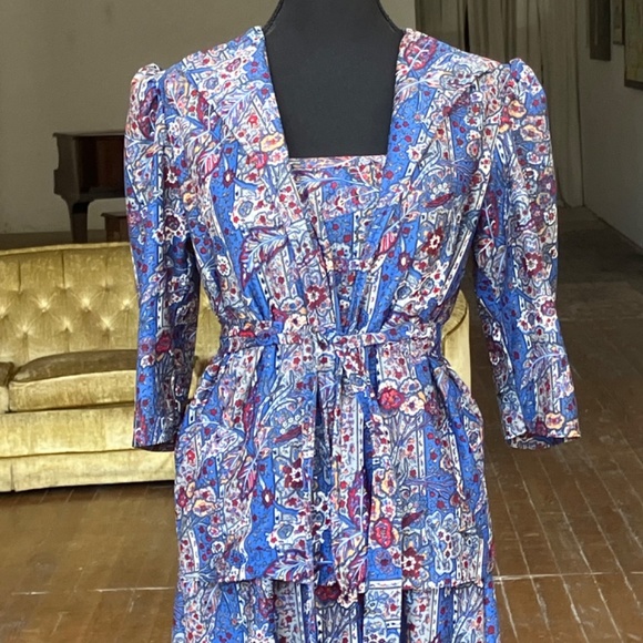 Blue, white and red vintage handmade floral, dress and jacket set - Picture 3 of 12